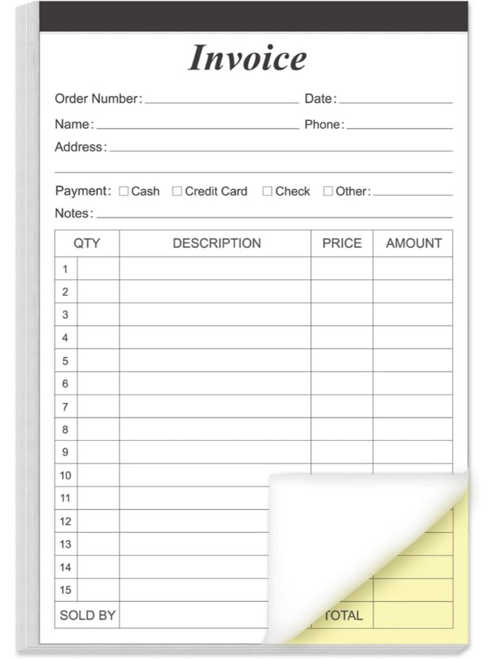 Receipt Book with Cardboard 2-Part Carbonless, 5.5" x 8.5" Order Forms, 50 Sheet